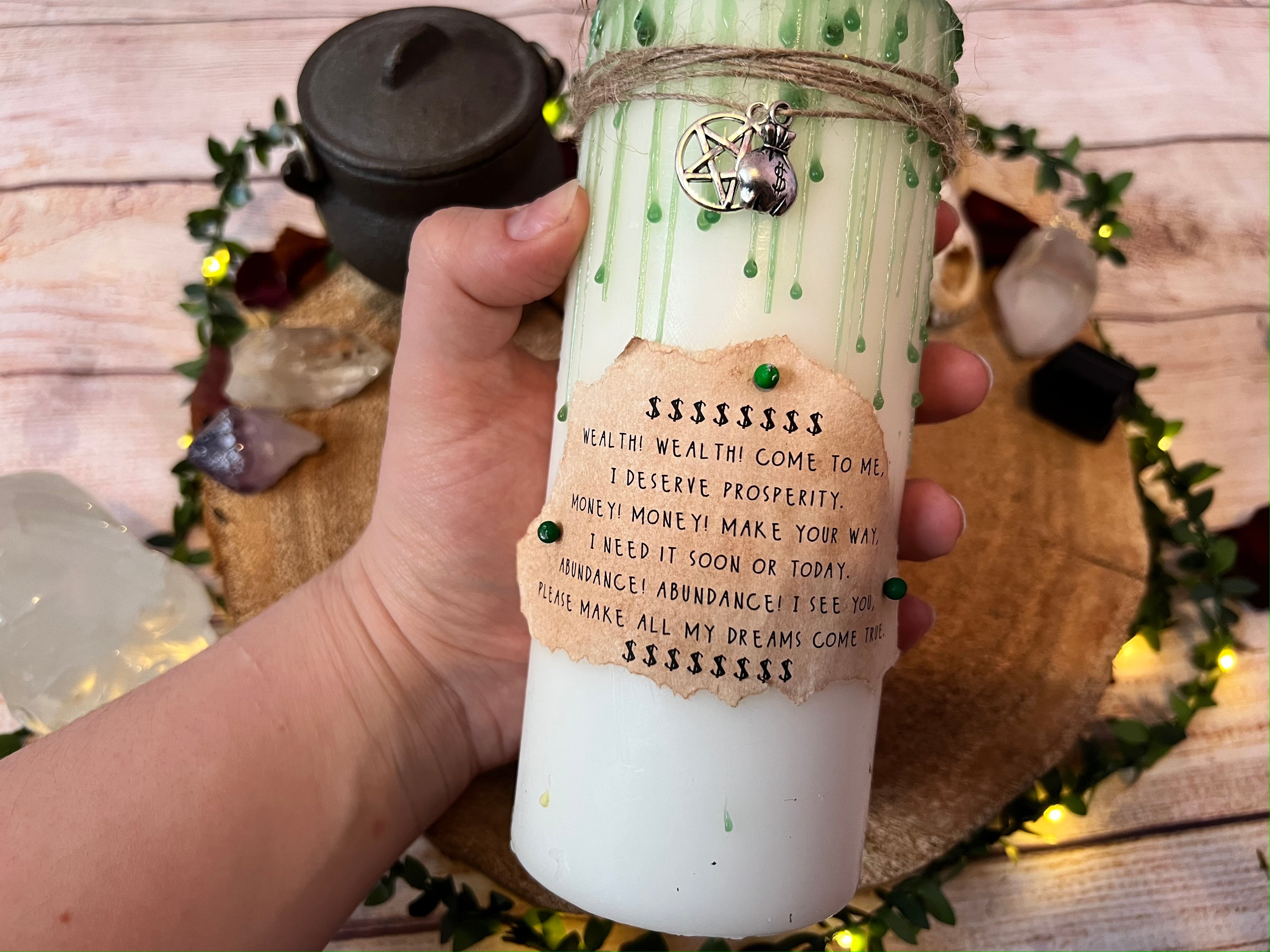 Dressed Money Candle with Spell Scroll
